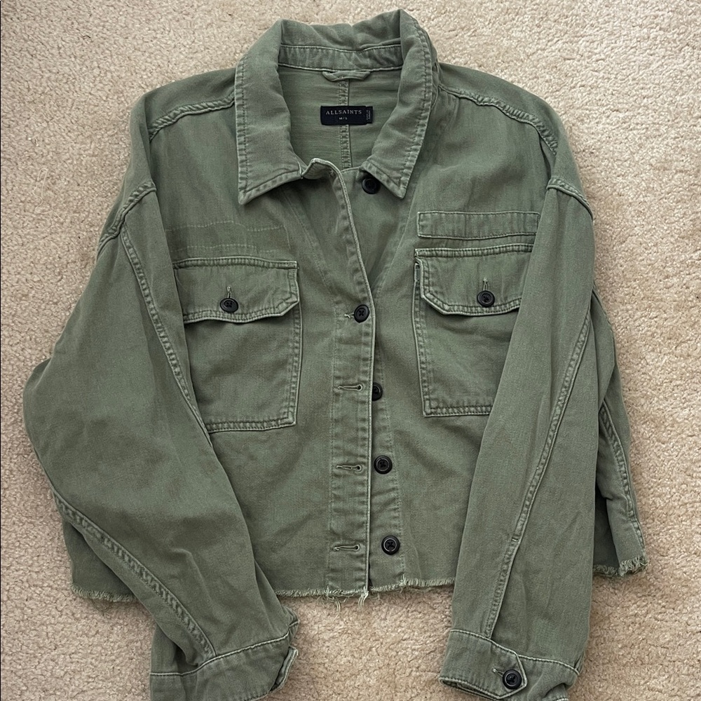 All Saints Green Button Down Shirt